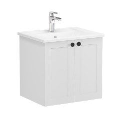 Vitra Root Classic 68688 Lavabo Dolabı, Kapaklı, 60 Cm, Mat Açık Gri, Köşeli Lavabolu